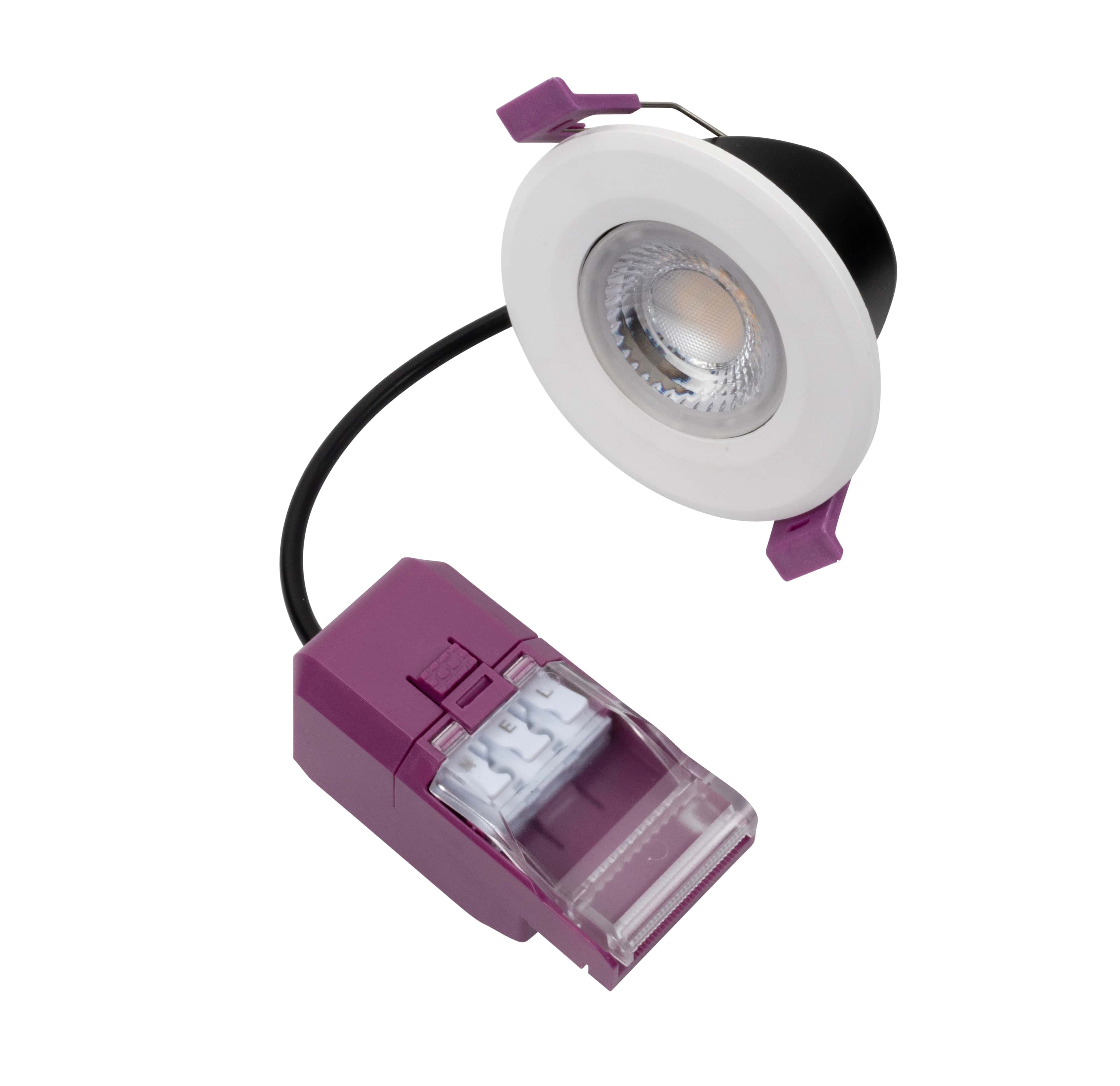 TRIUMPH EXPRESS TILT 4/6 Dual Wattage IP65 Fire Rated Downlight CCT4 2 part connector white Trim